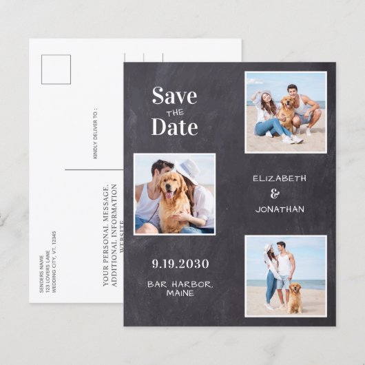 3写真素朴予算Chalkboard日付の保存 (正面/裏面)