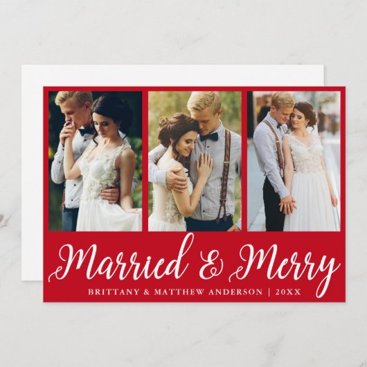 3写真結婚と結婚した赤メリー色 シーズンカード (正面/裏面)
