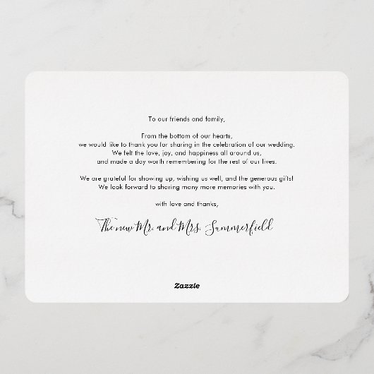 3写真結婚のバラモダン金ゴールド 箔招待状 (裏面)