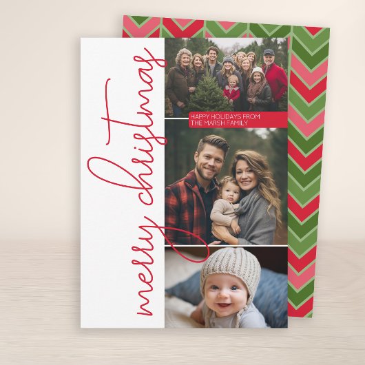 3写真赤モダン書道楽しいクリスマス シーズンカード