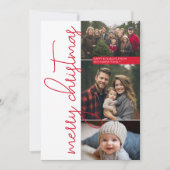 3写真赤モダン書道楽しいクリスマス シーズンカード (正面)