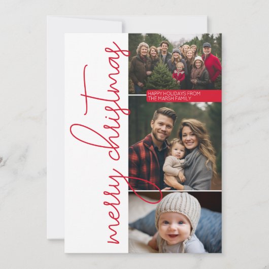 3写真赤モダン書道楽しいクリスマス シーズンカード (正面)