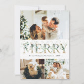3写真金ゴールドと緑メリークリスマス シーズンカード (正面)