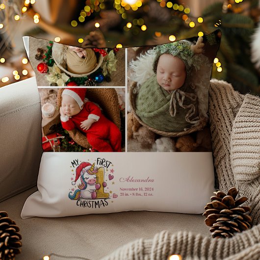 3写真1ベビークリスマスピンク金ゴールドユニコーン クッション