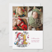 3写真1ベビークリスマスピンク金ゴールドユニコーン シーズンカード (正面)