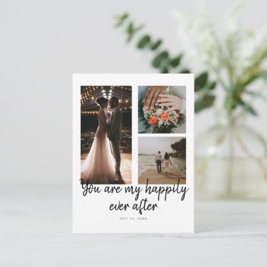 3写真1周年記念結婚コラージュ引用文 ポストカード (スタンド正面)