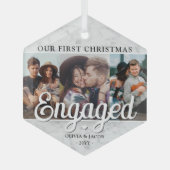 3写真1stクリスマス大理石フェイク六角 ガラスオーナメント (正面)