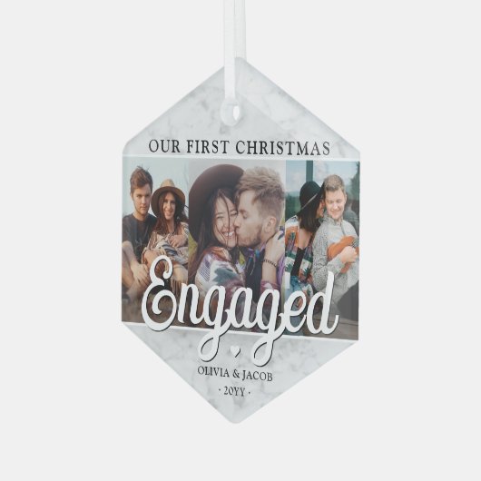 3写真1stクリスマス大理石フェイク六角 ガラスオーナメント (正面左)