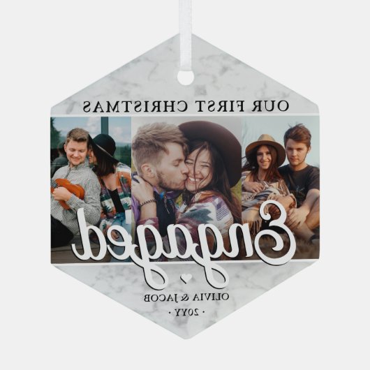 3写真1stクリスマス大理石フェイク六角 ガラスオーナメント (裏面)