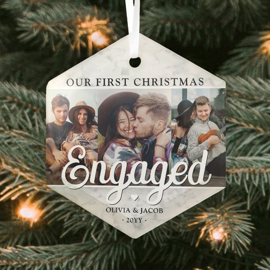 3写真1stクリスマス大理石フェイク六角 ガラスオーナメント