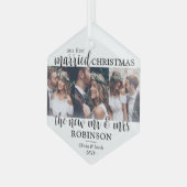 3写真First Christmas 結婚した Newlyweds六角形 ガラスオーナメント (正面左)