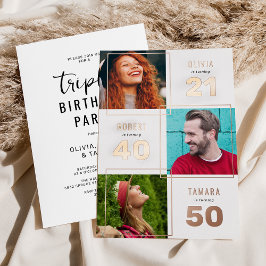 3写真Joint Birthday Partyホワイトローズ金ゴールド 箔招待状