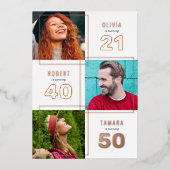 3写真Joint Birthday Partyホワイトローズ金ゴールド 箔招待状 (正面)