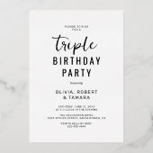 3写真Joint Birthday Partyホワイトローズ金ゴールド 箔招待状 (裏面)