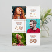 3写真Joint Birthday Partyホワイトローズ金ゴールド 箔招待状 (立ち正面)