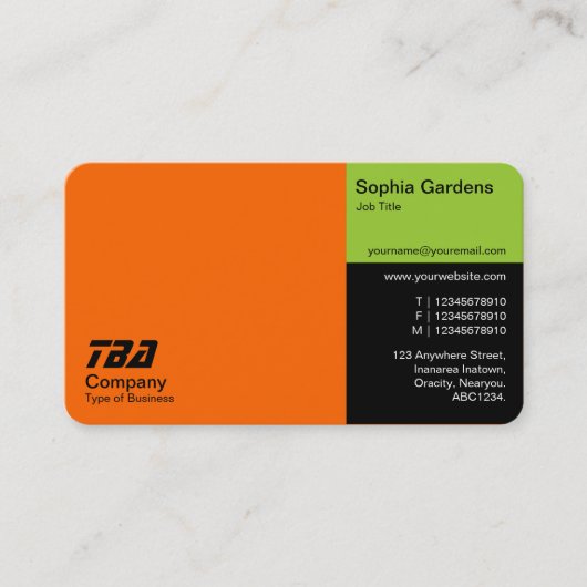 3分 – オレンジ、火星の緑と黒 名刺 (正面)