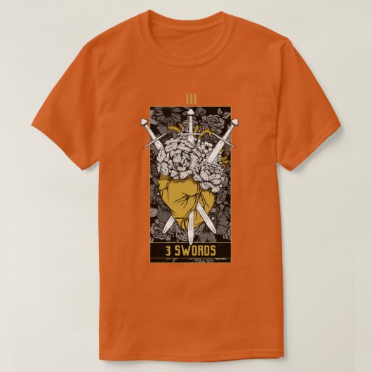 3剣タロットカード金ゴールド Tシャツ (デザイン正面)