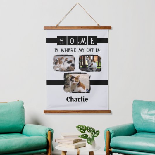 3動物ペットのフォトコラージュ灰色の黒 吊り下げ型タペストリー (リビング)