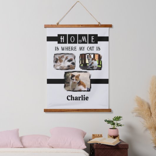 3動物ペットのフォトコラージュ灰色の黒 吊り下げ型タペストリー (寝室)