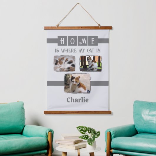 3動物ペットの写真コラージュ灰色 吊り下げ型タペストリー (リビング)