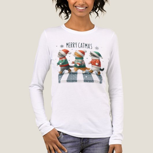 3匹のかわいいクリスマスネコ トライブレンドＴシャツ (正面)