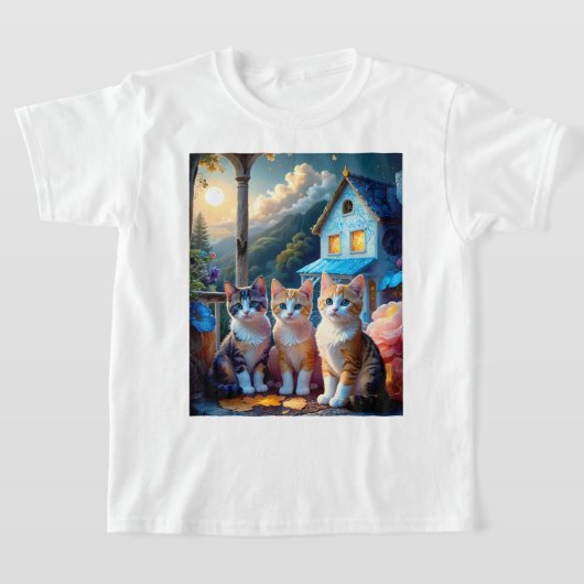3匹のかわいい仔猫たち アーティストデザイン Tシャツ (レイダウン)