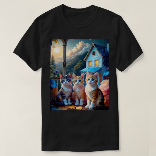 3匹のかわいい子猫のアーティストデザイン Tシャツ (デザイン正面)