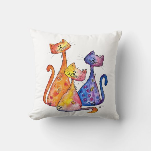 3匹のかわいい猫の幻想的なアート クッション (正面)