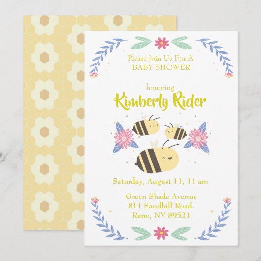 3匹のかわいい蜂  招待状 (正面/裏面)