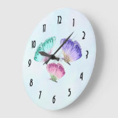 3匹のかわいくカラフルなパステル調の水彩画の蝶 ラージ壁時計 (傾斜)