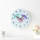 3匹のかわいくカラフルなパステル調の水彩画の蝶 ラージ壁時計 (ホーム)