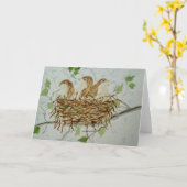 3匹のひな鳥の空白のな挨拶状 カード (黄色い花)