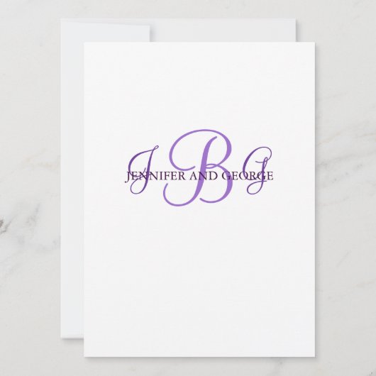 3匹のイニシャルの結婚式招待状の紫色の藤色 招待状 (裏面)