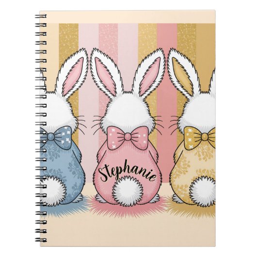3匹のウサギのトリオ - お名前カスタマイズ可能 ノートブック (正面)