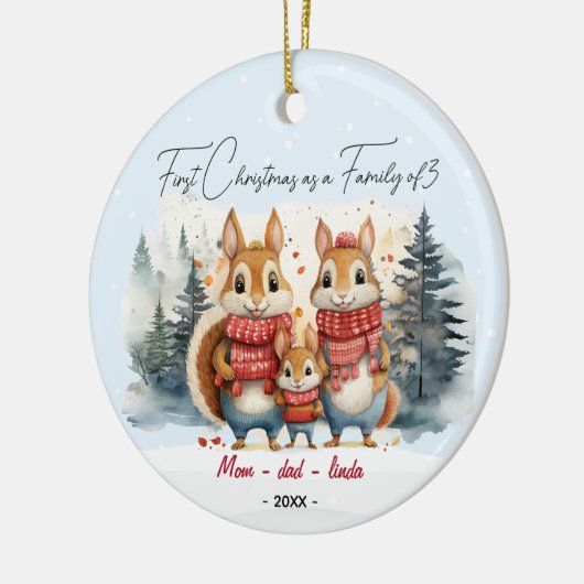 3匹のウサギの初めてのクリスマス セラミックオーナメント (左)