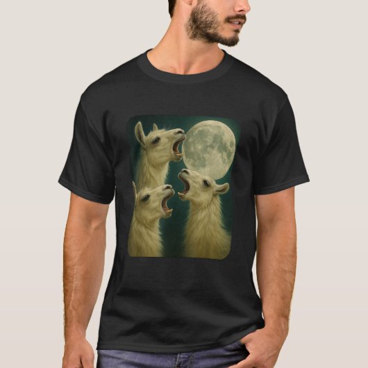 3匹のオオカミが満月を見る面白いラマのネタTシャツ 科学者 Tシャツ (正面)