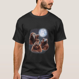 3匹のオランウータンが月に吠える面白いオランウータングッズ Tシャツ