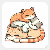 3匹のオレンジタビー猫のイラスト スクエアシール (正面)