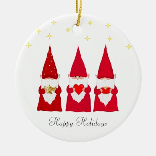 3匹のクリスマスノームと星 セラミックオーナメント (正面)