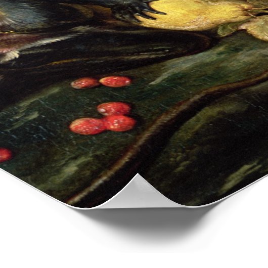 3匹のサルが果実を盗む(油キャンバス) ポスター (角)