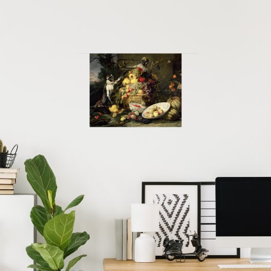 3匹のサルが果実を盗む(油キャンバス) ポスター (ホームオフィス)