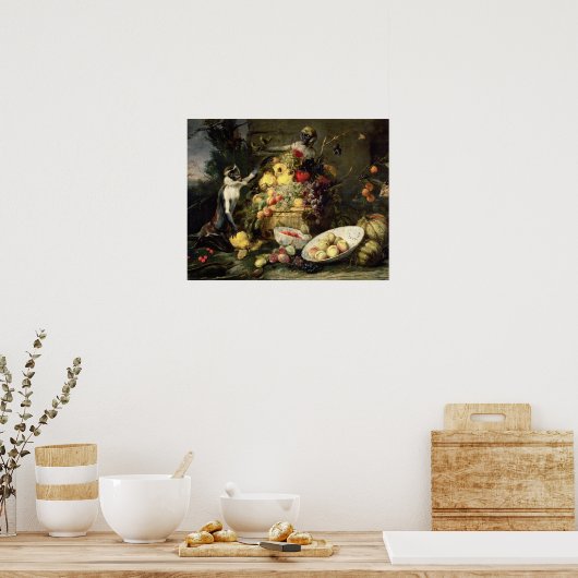 3匹のサルが果実を盗む(油キャンバス) ポスター (キッチン)