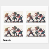 3匹のスケートで滑るダックスフント-おもしろいな動物 長方形シール (シート)