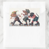 3匹のスケートで滑るダックスフント-おもしろいな動物 長方形シール (バッグ)