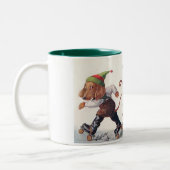 3匹のスケートで滑るダックスフント-人間の形をした犬 ツートーンマグカップ (左)