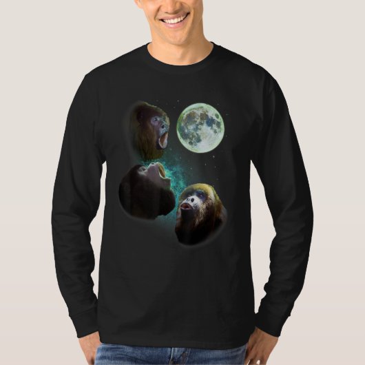 3匹のハウラーモンキーが月3狼Fで吠える Tシャツ (正面)