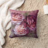 3匹のバラ-バーガンディ-デザイナー芸術の枕 クッション (ブランケット)