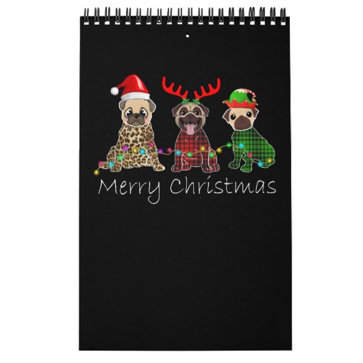 3匹のパグ犬と一緒にメリークリスマス カレンダー (カバー)