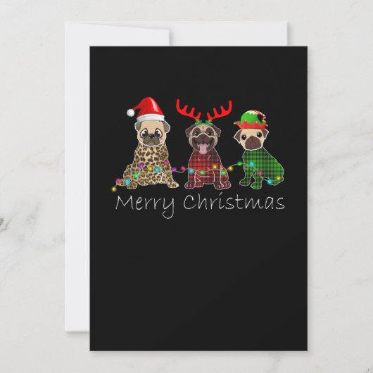 3匹のプグ犬とのクリスマス 招待状 (正面)