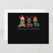 3匹のプグ犬と一緒にクリスマスを祝おう シーズンポストカード (正面/裏面)